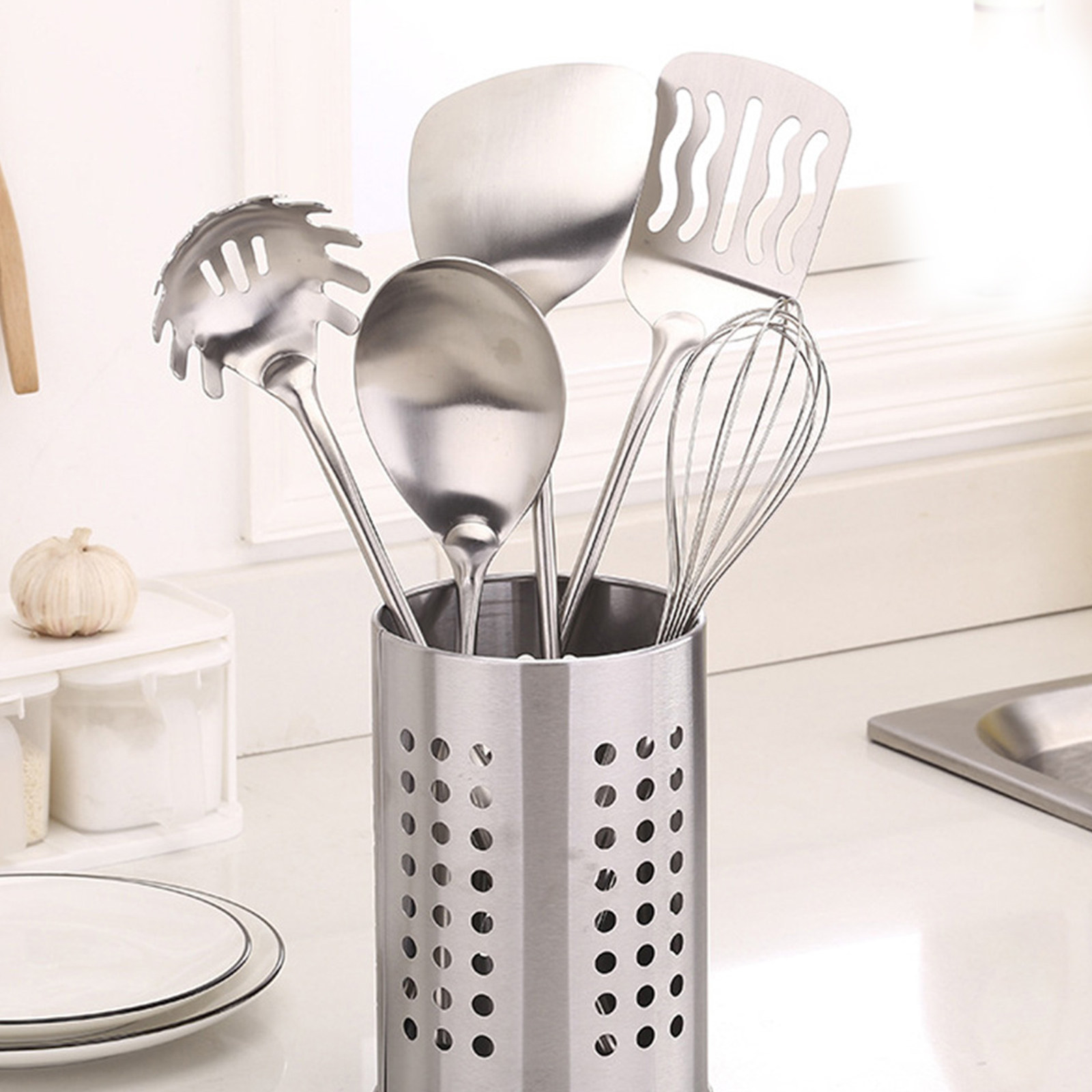 Kitchen Utensil Holder - 1セットステンレス製箸立て 広幅高さ大容量 キッチン用品オーガナイザー カトラリー収納 速乾水切りベース