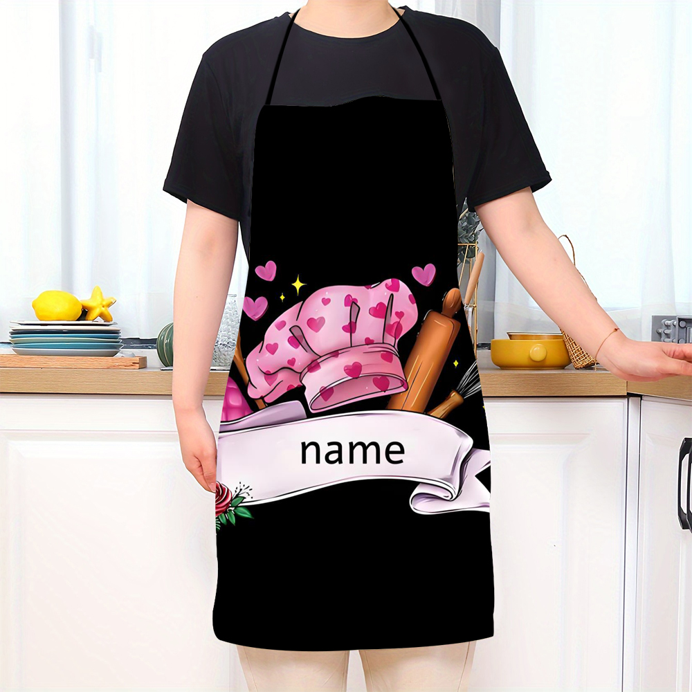 Kitchen Gadgets Name - カスタム名テキストパーソナライズエプロンピンクシェフテーマキッチン用品、ハート&スタープリントクッキングアクセサリーエプロン付き