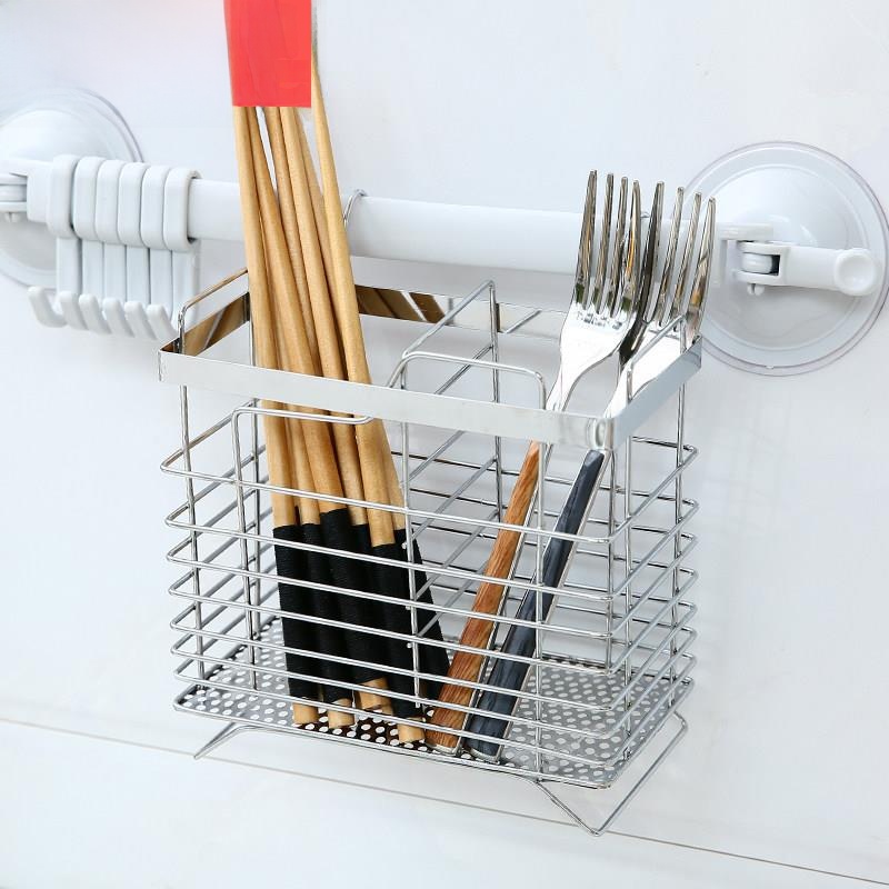 Kitchen Utensil Holder - 304ステンレス鋼製壁掛け箸立てキッチン収納ラックバスケットオーガナイザー家庭用装飾食器キャディー