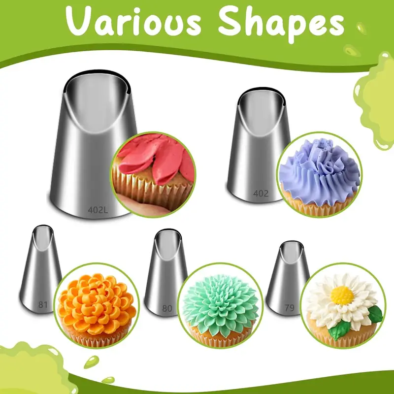 Kitchen Gadgets Deals - 5個入りステンレス製パイピングノズルセット、菊型アイシングノズル、キッチンアクセサリー、製菓道具、DIYケーキデコレーション用