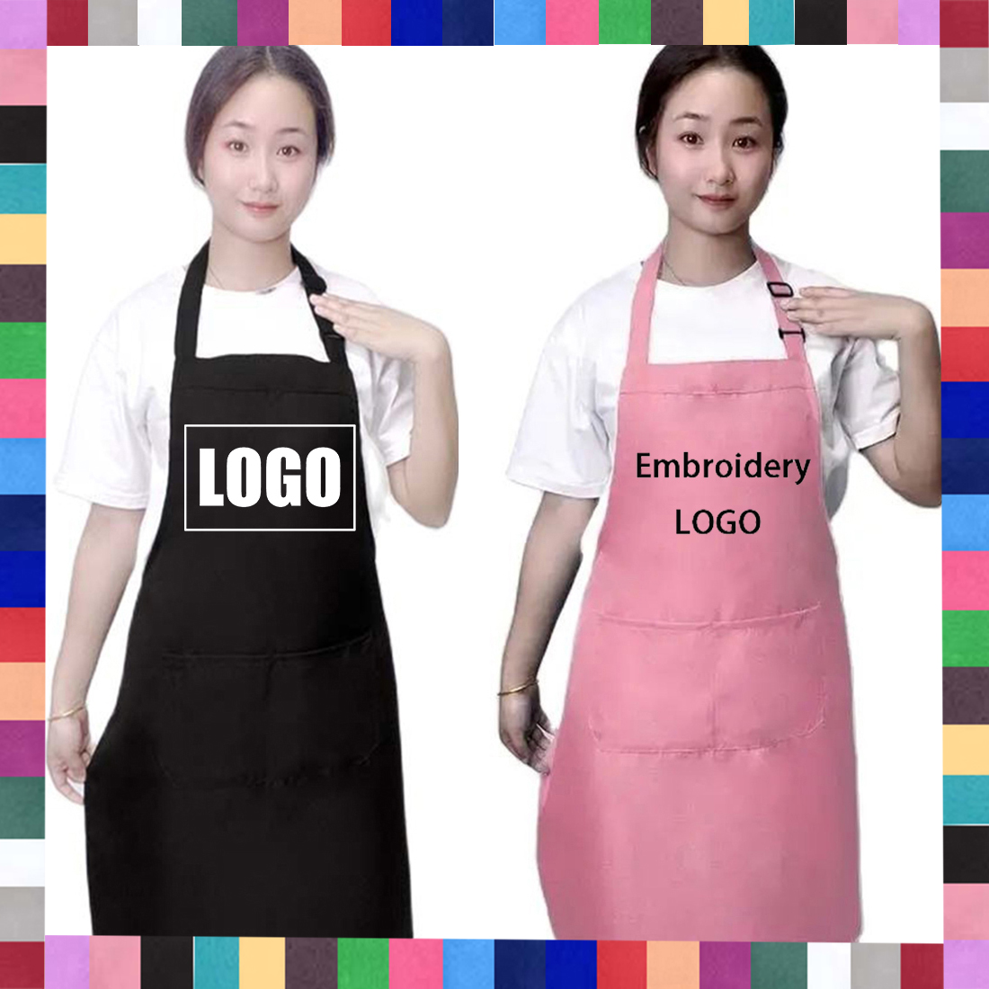 Kitchen Gadgets For Women - 18 色カスタムロゴエプロン女性男性シェフ作業グリルレストランバーショップカフェ美容爪スタジオ制服薄型エプロン