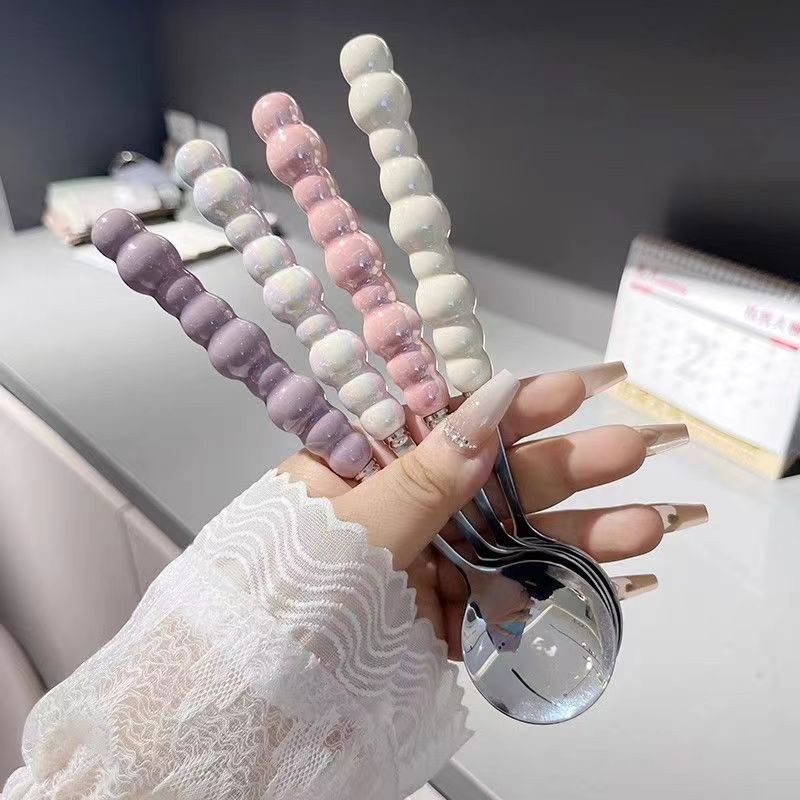 Kitchen Gadgets For Seniors - 真珠のハンドルが付いたステンレス鋼の攪拌スプーン、カトラリーガジェット、アイスクリーム、ケーキ、デザート、バー、キッチンアクセサリー、パーティー
