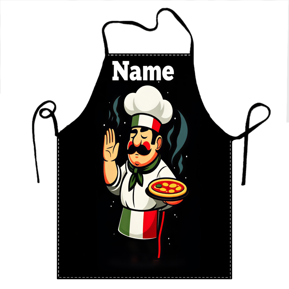 Kitchen Gadgets Name - 1pc パーソナライズされたシェフエプロン 自分で定義した名前/テキスト入り イタリアンテーマのピザシェフデザイン 耐久性のあるキッチンエプロン クリーニングツール
