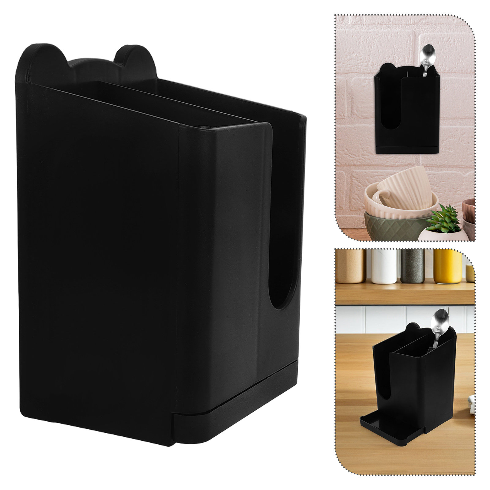 Kitchen Utensil Holder - 2個入り箸とスプーンホルダー 壁掛け式キッチン用品収納オーガナイザー モダンな水切り箸容器 お手入れ簡単