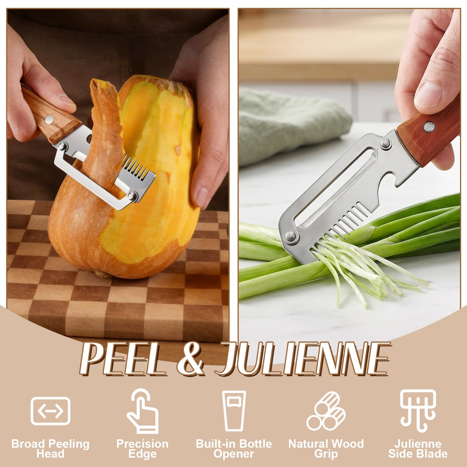 木製ハンドルと栓抜き付き3-in-1野菜ピーラー、キッチン用 - Vegetable Kitchen Gadgets のレビューと価格