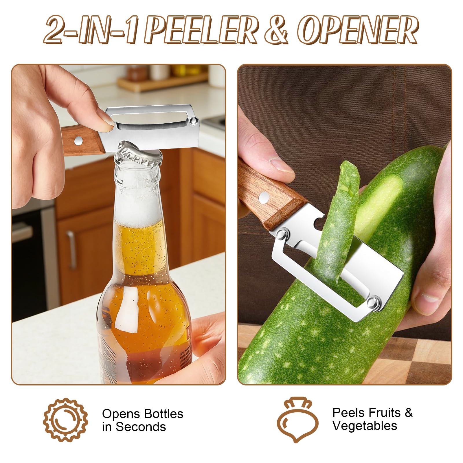 木製ハンドルと栓抜き付き3-in-1野菜ピーラー、キッチン用 - Vegetable Kitchen Gadgets のレビューと価格