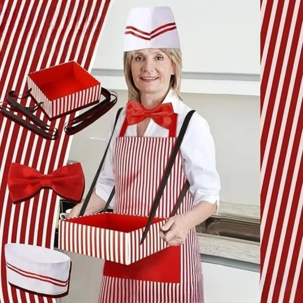 カーニバルサーカスウェイターコスプレエプロン帽子付き赤と白の - Kitchen Gadgets For Women のレビューと価格