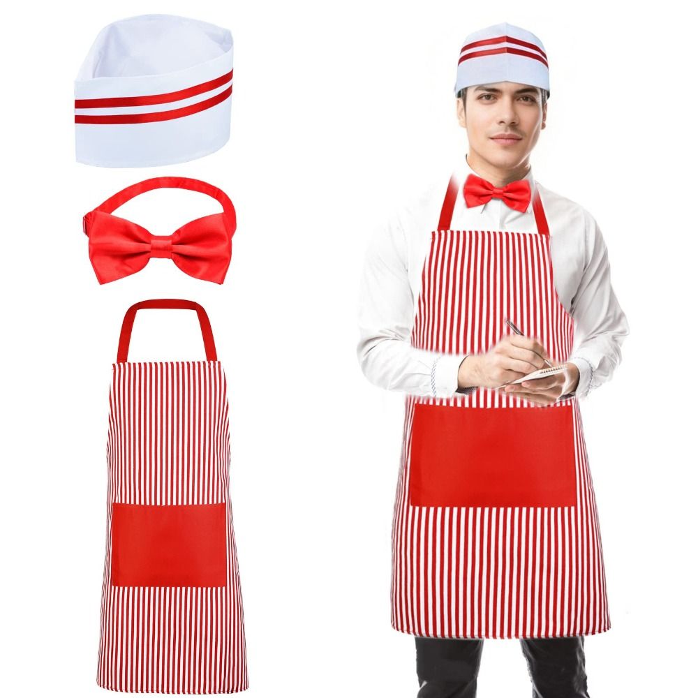 カーニバルサーカスウェイターコスプレエプロン帽子付き赤と白の - Kitchen Gadgets For Women のレビューと価格