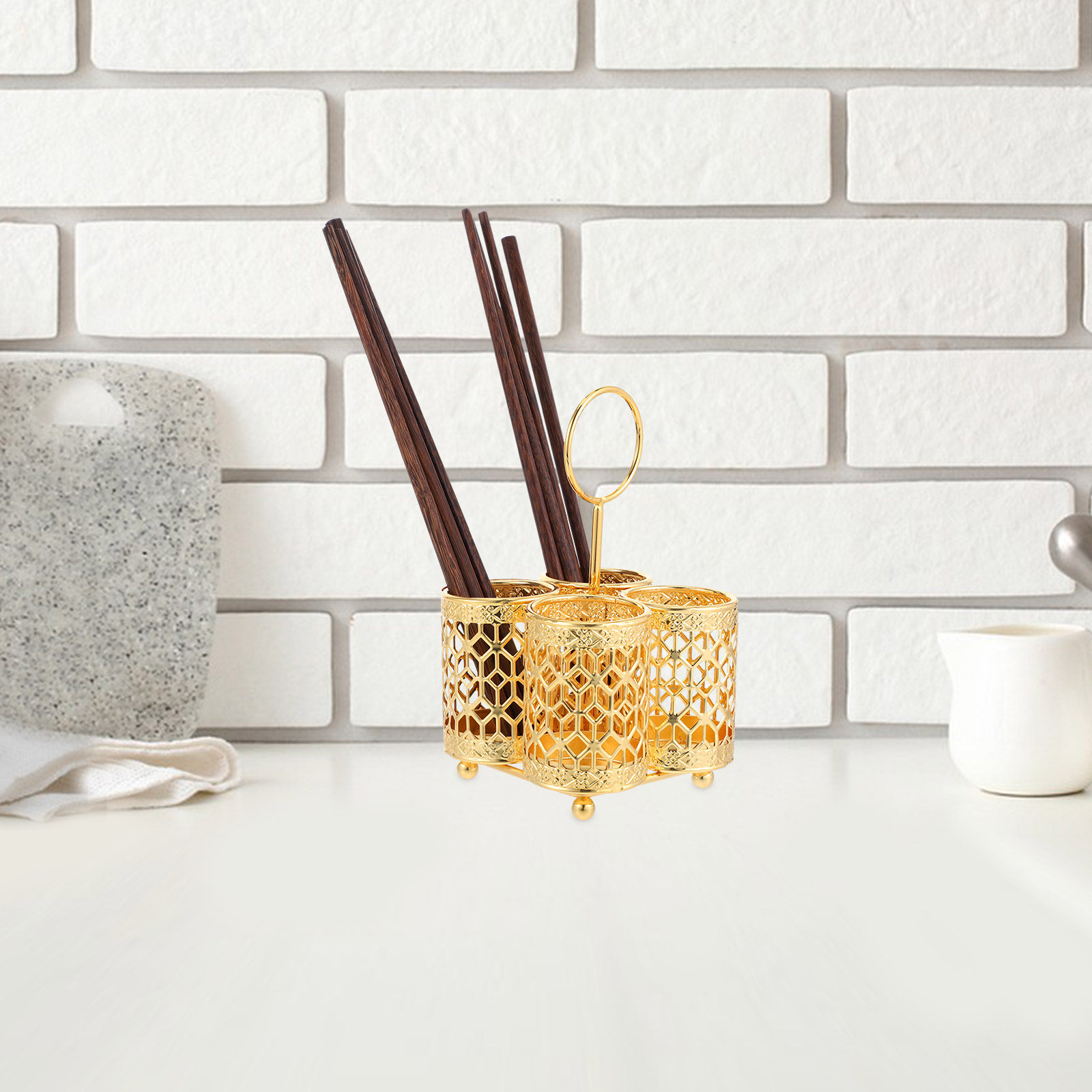 壁掛け式鉄製箸立て、4つの仕切り付き、キッチン用品ホルダー、 - Kitchen Utensil Holder のレビューと価格