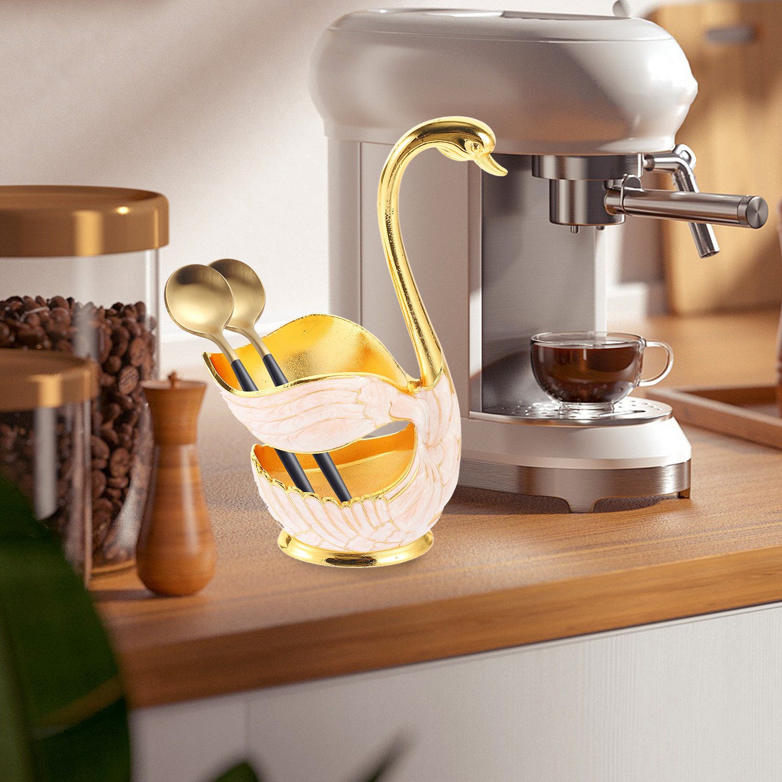 スワン型スプーンホルダー 多機能コンパクトデザイン コーヒー - Kitchen Utensil Holder のレビューと価格