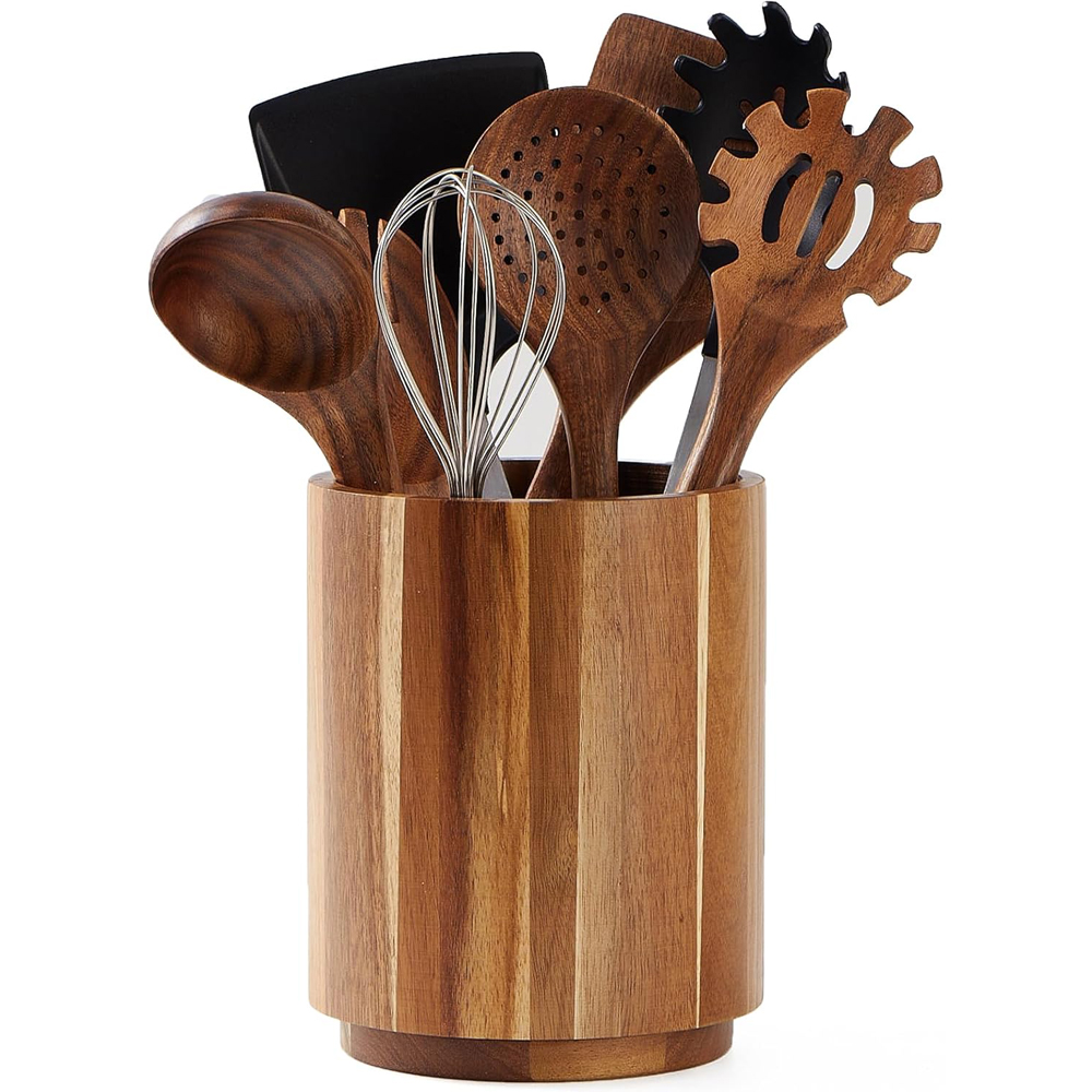アカシア材製キッチンカウンター用調理器具ホルダー、360度回 - Kitchen Utensil Holder のレビューと価格